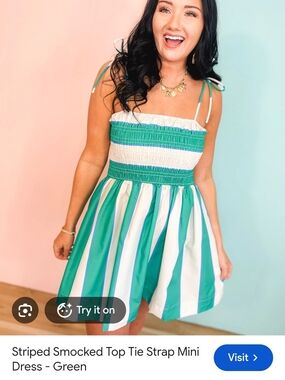 Womens Green & White Stripe Dress